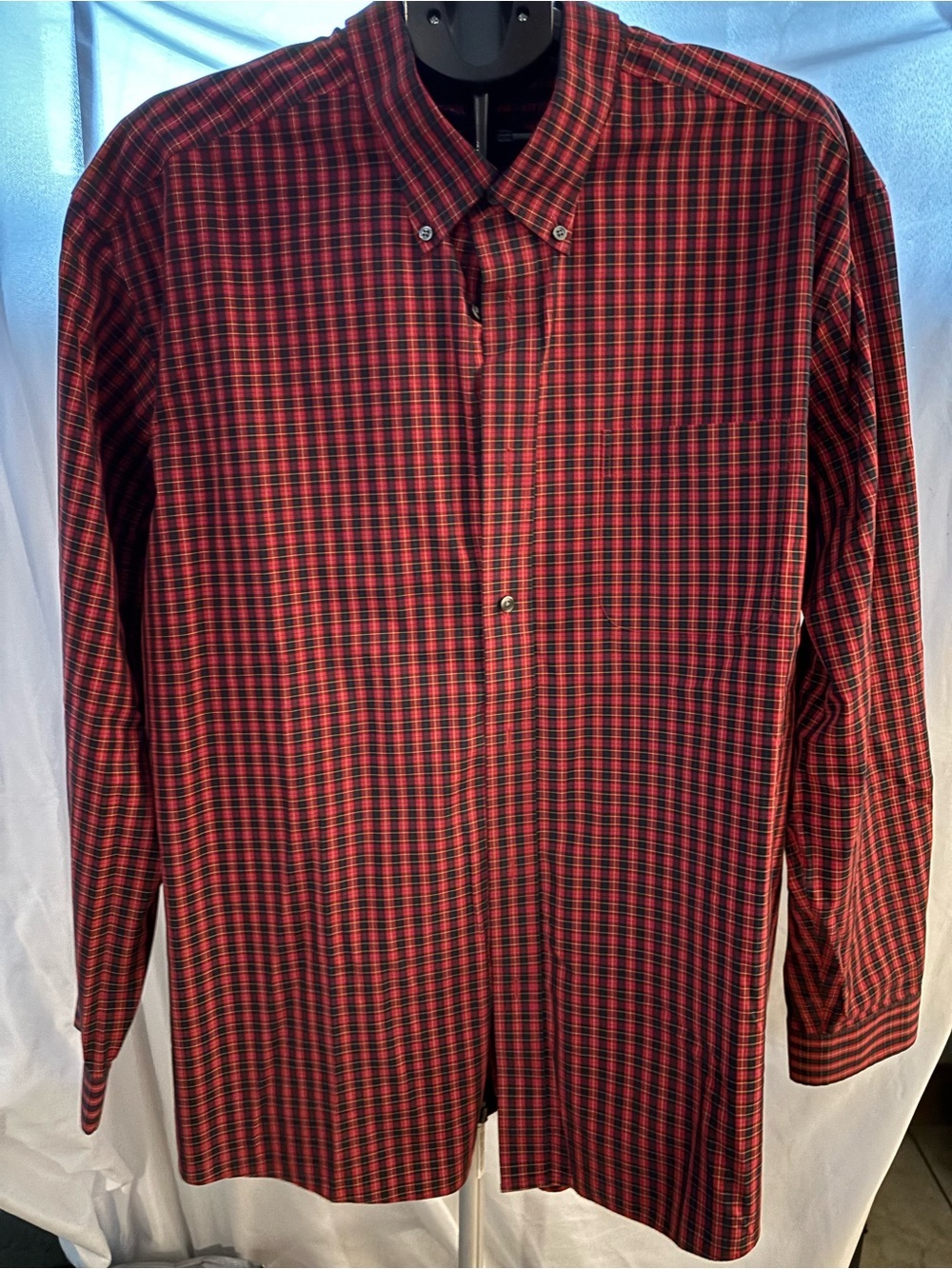 Eddie Bauer Red and Black Plaid Button-Down Shirt